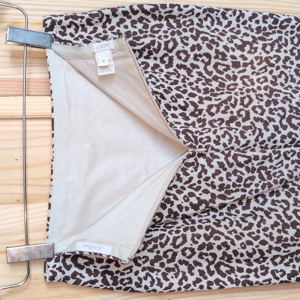 J. Crew Linen Leopard Print No. 2 Pencil Skirt Size 4 - Picture 6 of 9